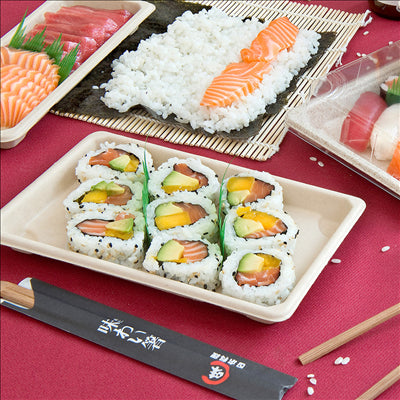 BOÎTES SUSHI 'BIONIC' 21,3x13,3x1,5 CM NATUREL BAGASSE (800 UNITÉS)