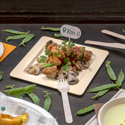 ASSIETTES CARRÉES 'BIONIC' 20x20x1 CM NATUREL BAGASSE (200 UNITÉS)