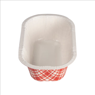 BARQUETTES THERMO FIXANTES 'VICHY' 480 ML 390 G/M2 + 25G/M2 PET 16x10x5,5 CM BLANC CARTON (1000 UNITÉS)