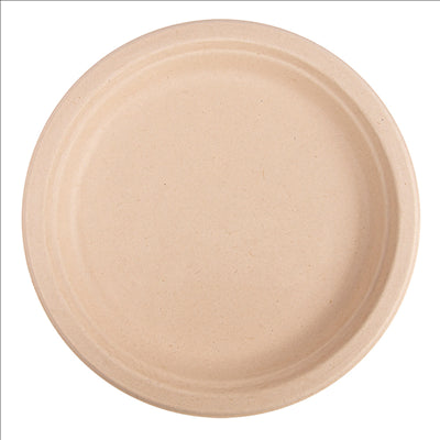 ASSIETTES 'BIONIC' Ø 23x2 CM NATUREL BAGASSE (1000 UNITÉS)
