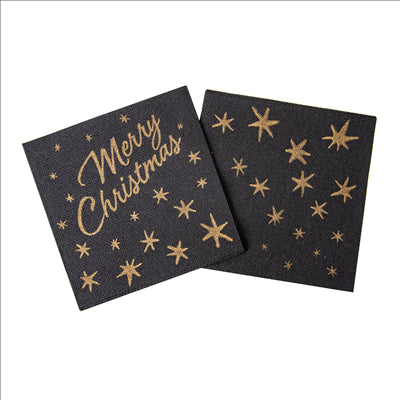 SERVIETTES "DOUBLE POINT" ECOLABEL 'MERRY CHRISTMAS' 18 G/M2 20x20 CM NOIR OUATE (2400 UNITÉS)