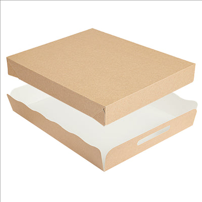 PLATEAUX + COUVERCLE 'THEPACK' 290 G/M2 40,5x30,5x6 CM NATUREL CARTON ONDULÉ MICROCANAL (150 UNITÉS)