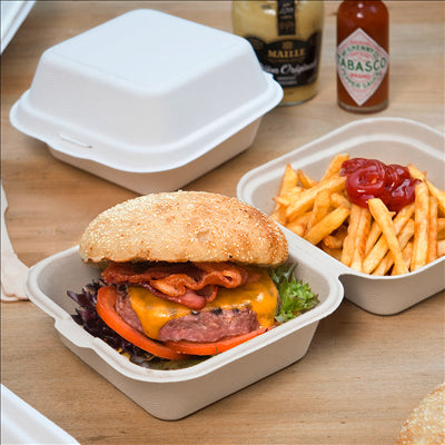 COQUILLES HAMBURGER 'BIONIC' 450 ML 15,2x15x8,4 CM BLANC BAGASSE (600 UNITÉS)