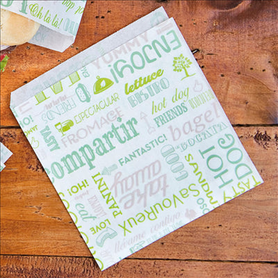 PAPIER INGRAISSABLES OUVERT 2 CÔTÉS FAST FOOD 'PAROLE' 35 G/M2 17x18 CM BLANC PARCH.INGRAISSABLE (500 UNITÉS)