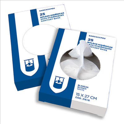25 U. SACS HYGIÉNIQUES 15µ 15x27 CM BLANC PEHD (48 UNITÉS)