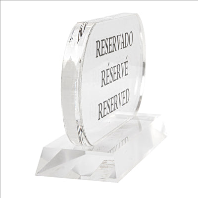 PLAQUE "RESERVADO-RÉSERVÉ-RESERVED" 13,5x7,5 CM TRANSPARENT ACRYLIQUE (2 UNITÉS)