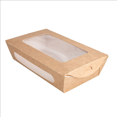 BOÎTES AVEC FENÊTRE POUR SALADE 900 ML - 30 oz 391 G/M2 + PE 20x12x5 CM MARRON CARTON (200 UNITÉS)