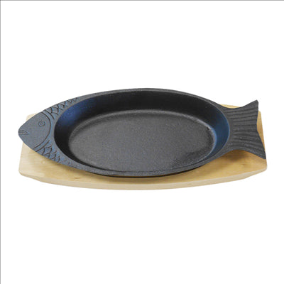 ASSIETTE POISSON + SUPPORT EN BOIS 48x19,5 CM NOIR FER (6 UNITÉS)