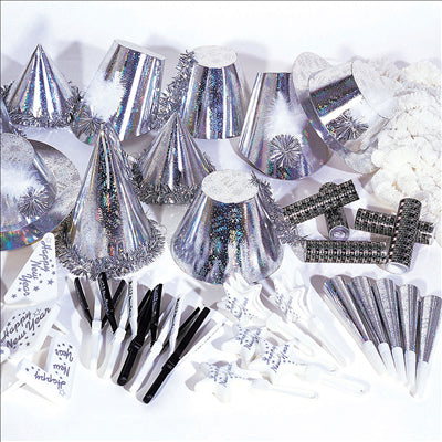 ASSORTIMENT COTILLON HOLOGRAFIQUE 20 PERSONNES ARGENTE (1 UNITÉ)