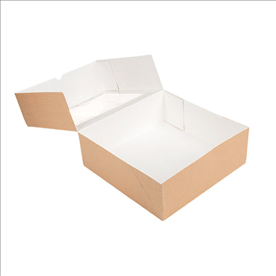 BOÎTES PÂTISSERIES AVEC FENÊTRE 'THEPACK' 240 G/M2 + OPP 28x28x10 CM NATUREL CARTON ONDULÉ NANO-MICRO (100 UNITÉS)