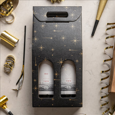 CARTONS 2 BOUTEILLES 'CONSTELLATION'  18x9x38,5 CM NOIR CARTON (30 UNITÉS)