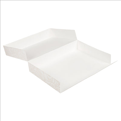 BOÎTES CATERING, PLATE 'THEPACK DAMASCO' 250 G/M2 25x34x6 CM BLANC CARTON ONDULÉ NANO-MICRO (100 UNITÉS)