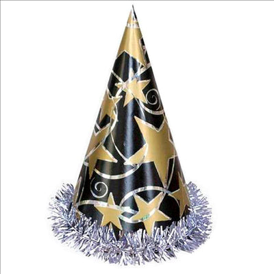 CHAPEAUX HOLOGRAPHIQUES CONIQUES 23 (h) CM NOIR CARTON (12 UNITÉS)