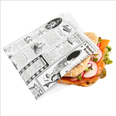 PAPIER INGRAISSABLES OUVERT 2 CÔTÉS FAST FOOD 'TIMES' 35 G/M2 17x18 CM BLANC PARCH.INGRAISSABLE (500 UNITÉS)
