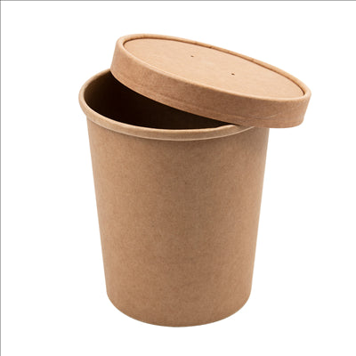 RÉCIPIENTS + COUVERCLES 960 ML - 32 oz 330 + 18 PE G/M2 Ø11,7/9x13,5 CM NATUREL KRAFT (250 UNITÉS)