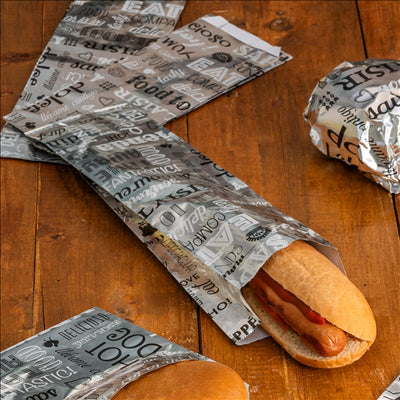 SACHETS POUR BAGUETTE 'PAROLE' 35+20 G/M2 9+4x30 CM ARGENTE PARCHEMIN + ALUMINIUM (500 UNITÉS)