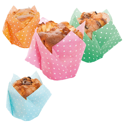 MUFFIN CUPS 'TULIP - POLKA' 50 G/M2 15x15 CM ASSORTI CELLULOSE (1000 UNITÉS)