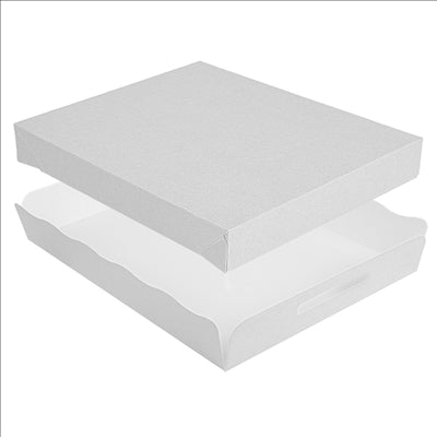 PLATEAUX + COUVERCLE 'THEPACK' 280 G/M2 40,5x30,5x6 CM BLANC CARTON ONDULÉ MICROCANAL (150 UNITÉS)