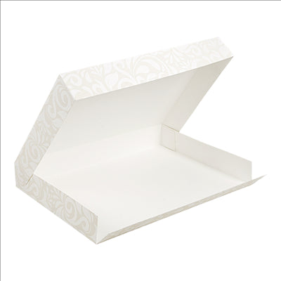 BOÎTES CATERING, PLATE 'THEPACK DAMASCO' 310 G/M2 32x42x6 CM BLANC CARTON ONDULÉ NANO-MICRO (100 UNITÉS)
