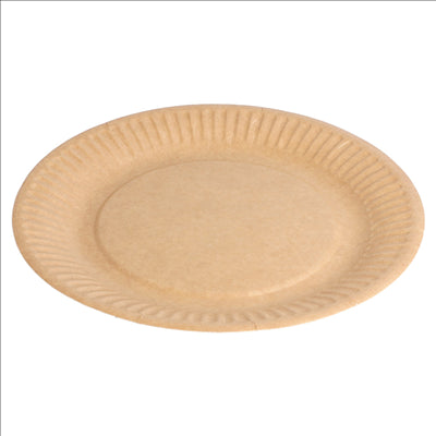 ASSIETTES RONDES EN RELIEF BIO-LAQUÉES 260 G/M2 Ø 18 CM NATUREL CARTON (400 UNITÉS)