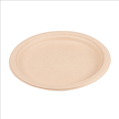 ASSIETTES 'BIONIC' Ø 23x2 CM NATUREL BAGASSE (1000 UNITÉS)