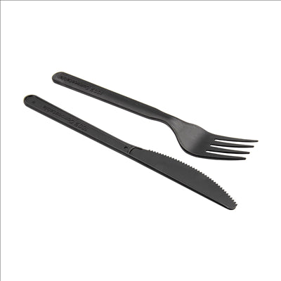 SET 3/1 FOURCHETTE, COUTEAU, SERVIETTE 18 CM NOIR CPLA (500 UNITÉS)