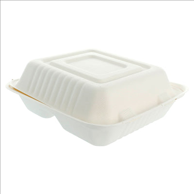 COQUILLES "M" 3 COMPART. 'BIONIC' 20x20x7,5 CM BLANC BAGASSE (200 UNITÉS)