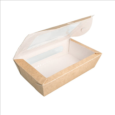 BOÎTES AVEC FENÊTRE POUR SALADE 900 ML - 30 oz 391 G/M2 + PE 20x12x5 CM MARRON CARTON (200 UNITÉS)