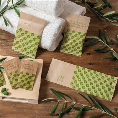 BONNETS DOUCHE EN SACHETS KRAFT 'NATURAL' 6X10,5 CM BLANC PE (250 UNITÉS)