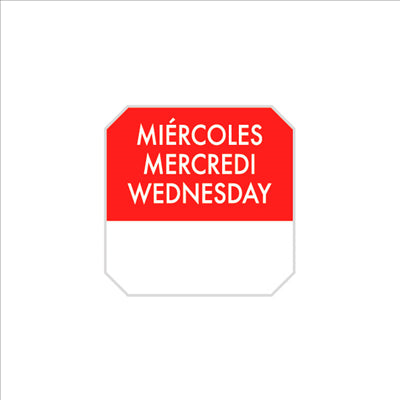 1000 U. ÉTIQUETTES ADHESIVES "MERCREDI" 2,5x2,5 CM ROUGE ADHESIF (1 UNITÉ)