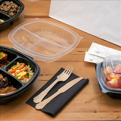 SET 4/1 FOURCHETTE, COUTEAU, CUILLÈRE, SERVIETTE 'CLASSIC' 20 CM NATUREL BOIS (100 UNITÉS)