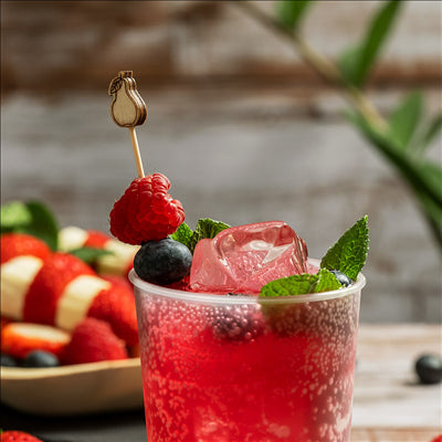 PIQUES DÉCORÉES "FRUITS" 12 (h) CM ASSORTI BAMBOU (100 UNITÉS)