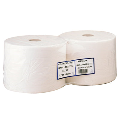 BOBINES ECOLABEL 1 PLI - 2500 FEUILLES 22 G/M2 Ø37x26 CM BLANC OUATE (2 UNITÉS)