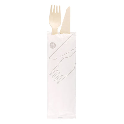 SET 2/1 FOURCHETTE, COUTEAU 'MAKAN' 16 CM NATUREL BOIS (100 UNITÉS)