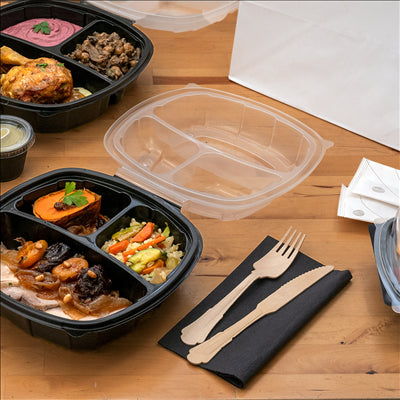 SET 4/1 FOURCHETTE, COUTEAU, SERVIETTE, CUILLÈRE CAFÉ 'CLASSIC' 20 CM NATUREL BOIS (100 UNITÉS)