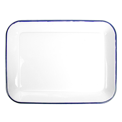 PLATEAUX RECTANGULAIRES 'ENAMELWARE' 34,5x25,5x2,8 CM BLANC ACIER ÉMAILLÉ (6 UNITÉS)