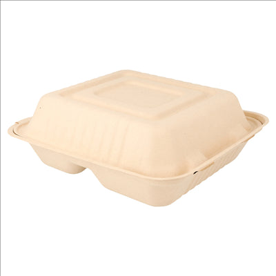 COQUILLES "M" 3 COMPART. 'BIONIC' 20x20x7,5 CM NATUREL BAGASSE (200 UNITÉS)