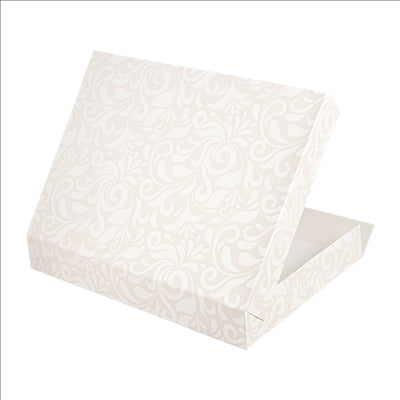 BOÎTES CATERING, PLATE 'THEPACK DAMASCO' 310 G/M2 32x42x6 CM BLANC CARTON ONDULÉ NANO-MICRO (100 UNITÉS)
