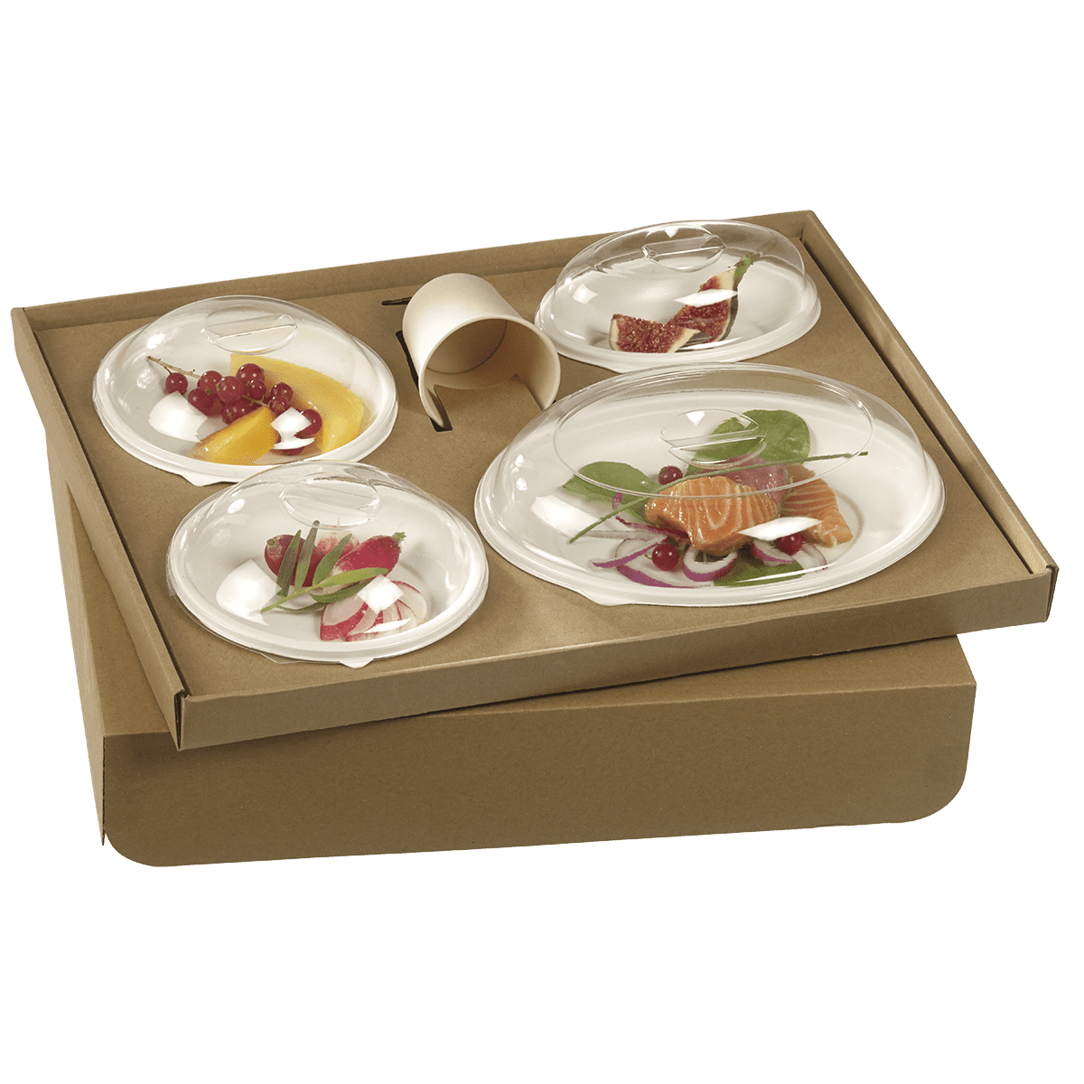 Kit plateau-repas Ecokraft vaisselle Galaxie blanche + couvercle | 30 Unité(s)