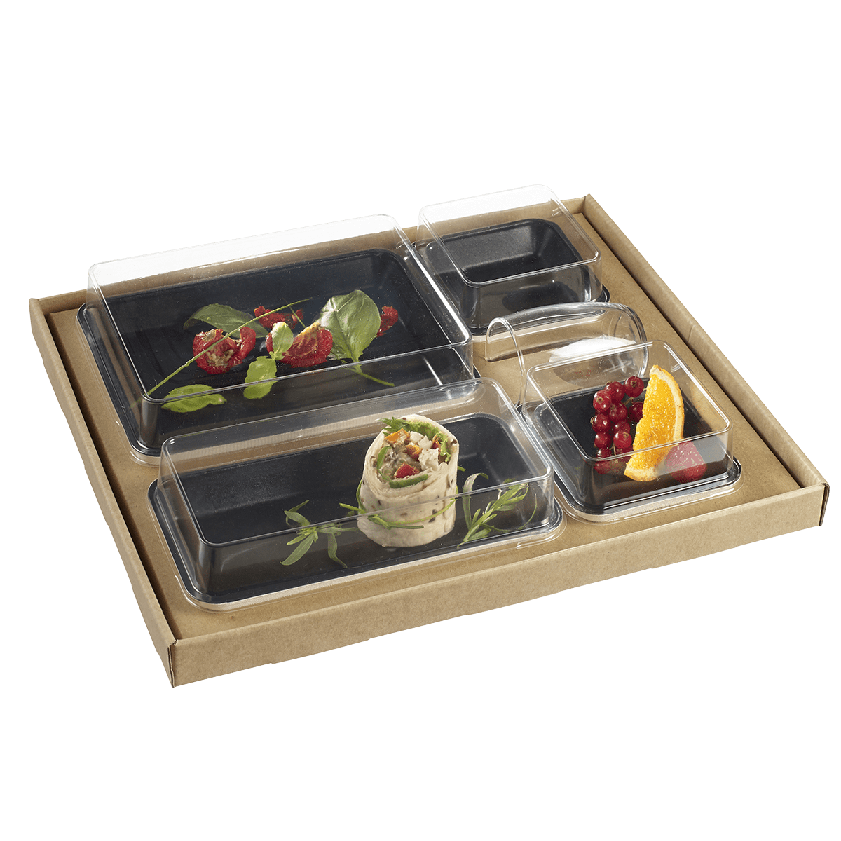 Kit plateau-repas Ecokraft vaisselle Kanopée noire laminée + couvercle | 30 Unité(s)