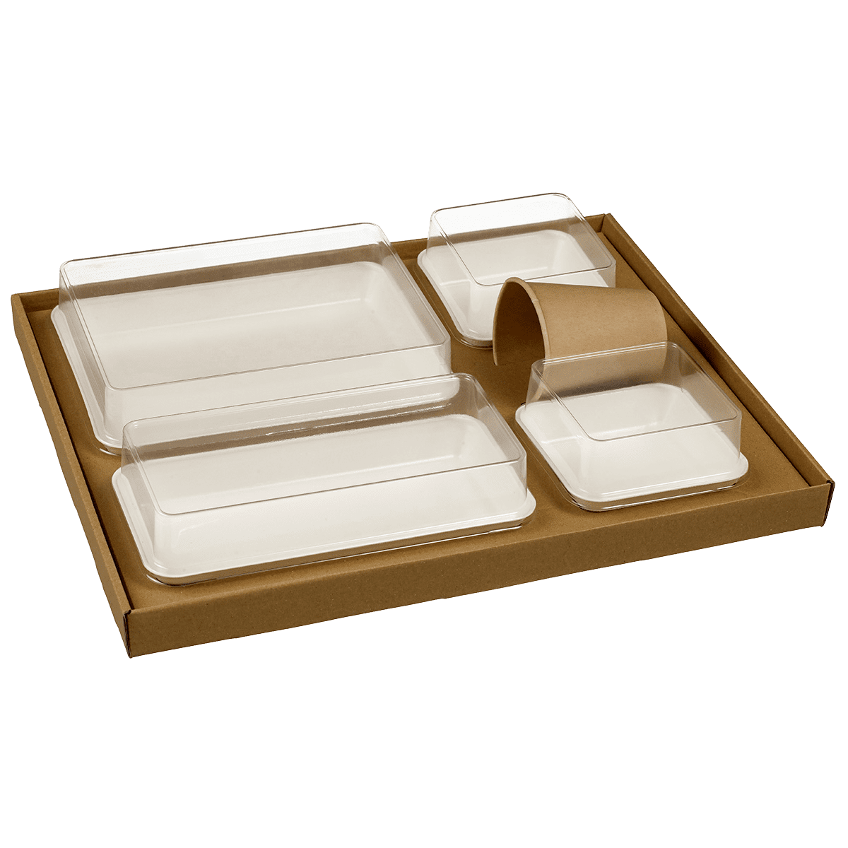 Kit plateau-repas Ecokraft vaisselle Kanopée blanche + couvercle | 30 Unité(s)