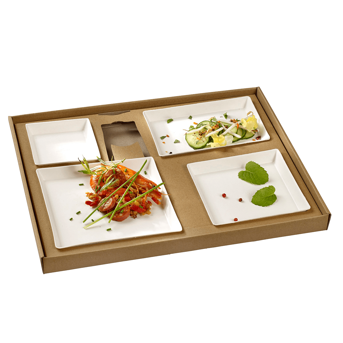 Kit plateau-repas Ecokraft vaisselle Quartz blanche + couvercle | 30 Unité(s)