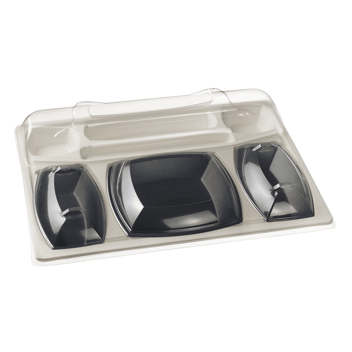 Kit plateau-repas Gala vaisselle noire + couvercle | 60 Unité(s)