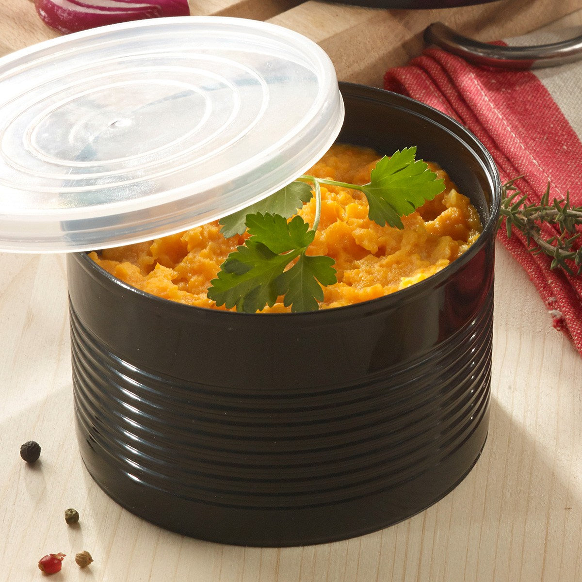 Boite de conserve noire PP 450 ml avec couvercle | 72 Unité(s)