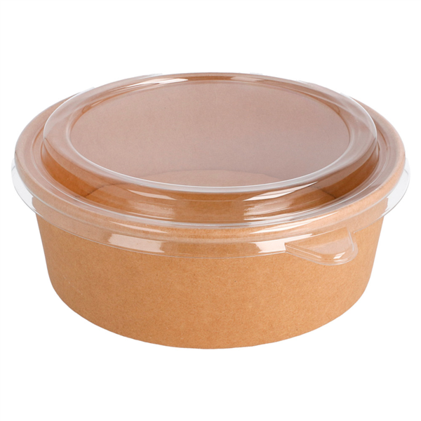 Saladiers carton kraft avec couvercle PET 1100 ML Ø18,5 x 6 cm | 250 unités