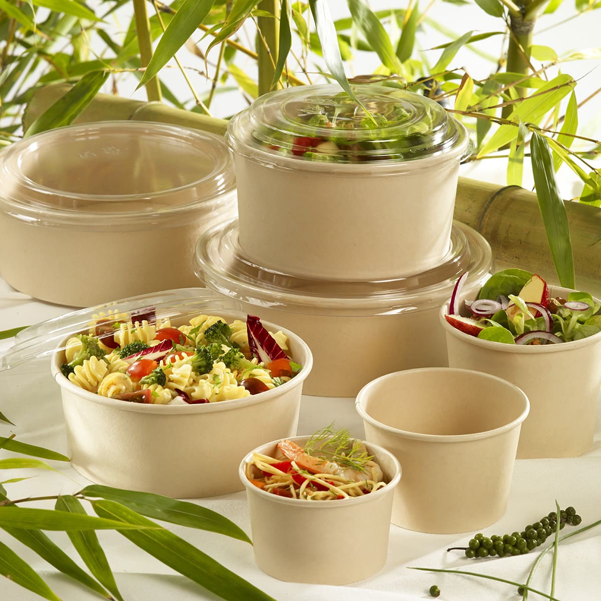 Saladier rond fibre de bambou + couvercle 1000 ml | 250 Unité(s)