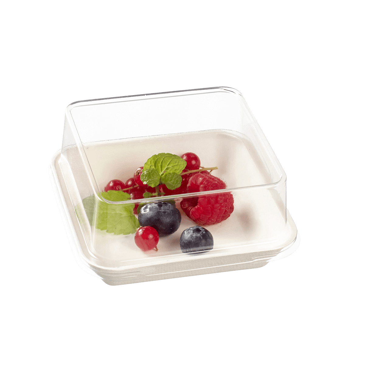 Assiette Kanopée pulpe de canne avec lamination 100x100 mm | 200 Unité(s)