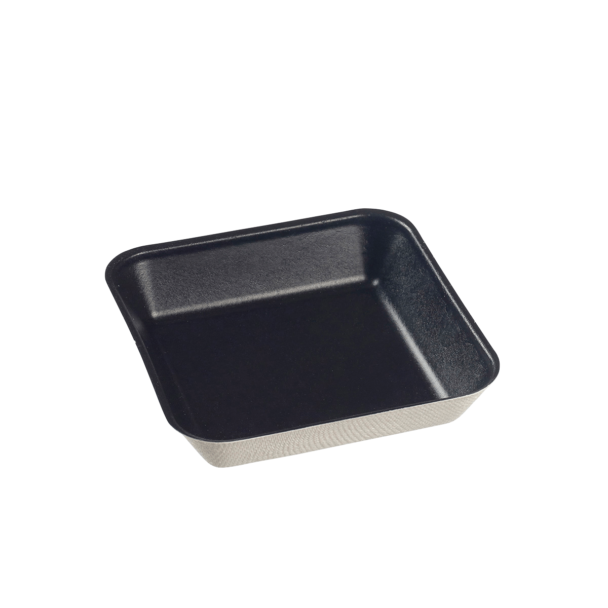 Assiette Kanopée pulpe de canne avec lamination noire 100x100 mm | 200 Unité(s)