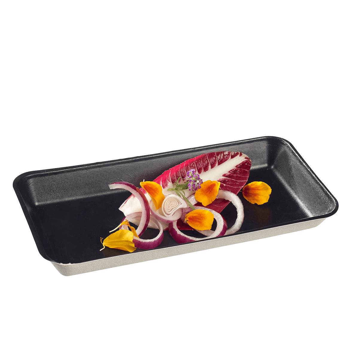 Assiette Kanopée pulpe de canne avec lamination noire 200x100 mm | 200 Unité(s)