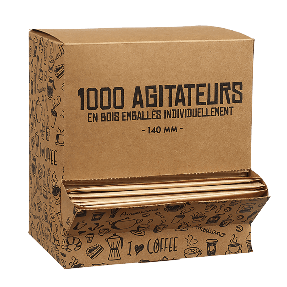 Agitateur bois emballé en boîte distributrice 140 mm | 8000 Unité(s)